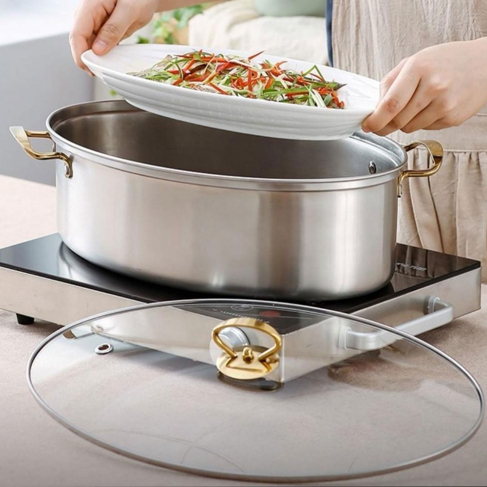 Amazon｜AIZYR 家庭用304ステンレス蒸し魚鍋蒸し魚の二重鍋、海鮮